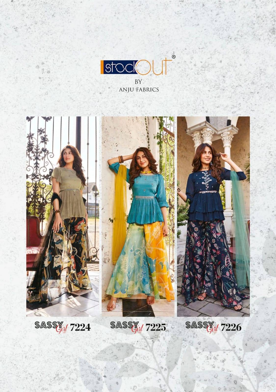 Sassy girl vol-3 by Anu fabrics 7221 TO 7226 SERIES Indian PURE CHINON CHIFFON party wear designer kurti with palazo At Wholesale Price